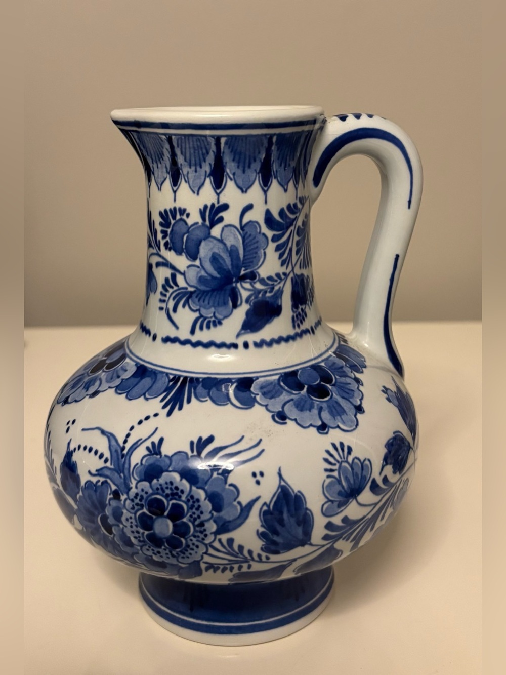 Blue and White Delft  Floral Ceramic Pitcher - Classic Home Art